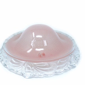 Paralume per lampadario a sospensione rosa a cupola vintage dell&#39;era della depressione... Copri lampadario anni &#39;20, copri lampadario, paralume in vetro con bordo smerlato a 3 catene