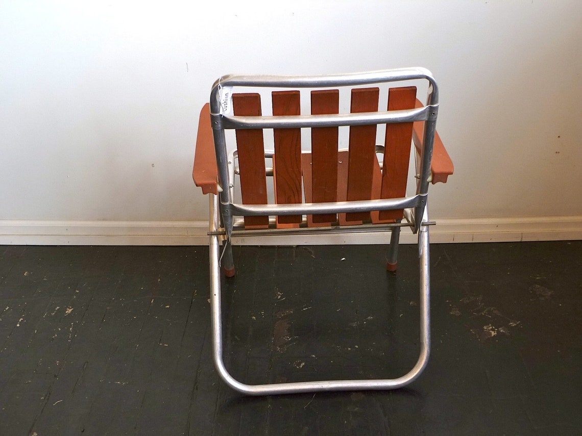 Vintage Aluminum and Teak Lawn Chair MCM Mid Century Etsy