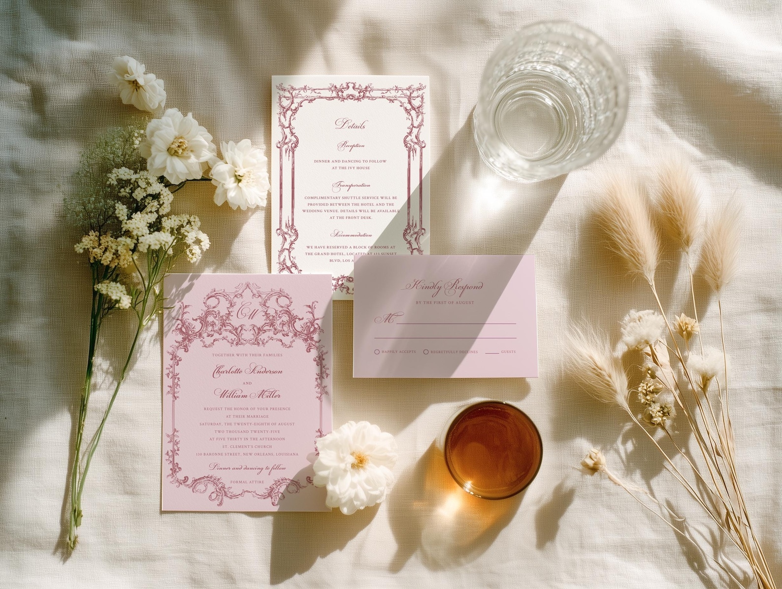 Blank Rococo Card Rococo Wedding Invitation Suite | Blush Pink & Olive Baroque Set ...