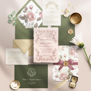 Spring Summer Floral Wedding Invitation Template | Editable Hand-Drawn Invitation Suite | Illustrated Flowers, RSVP, Printable Download