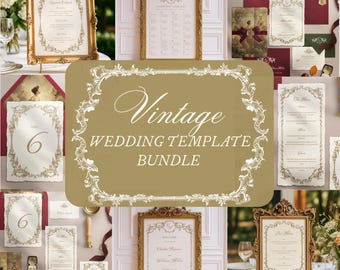 Paquete de letreros clásicos barrocos para bodas / Plantillas de Canva inspiradas en el barroco / Tamaños estadounidenses e ISO / Diseños dibujados a mano / Papelería romántica de estilo clásico