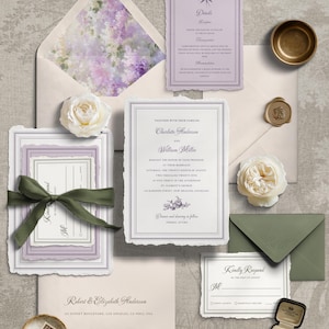 Barocke Hochzeitseinladung Set | Lila florales Vintage Design | Flieder & Pflaume Romantik-Set | Bearbeitbare Vorlage