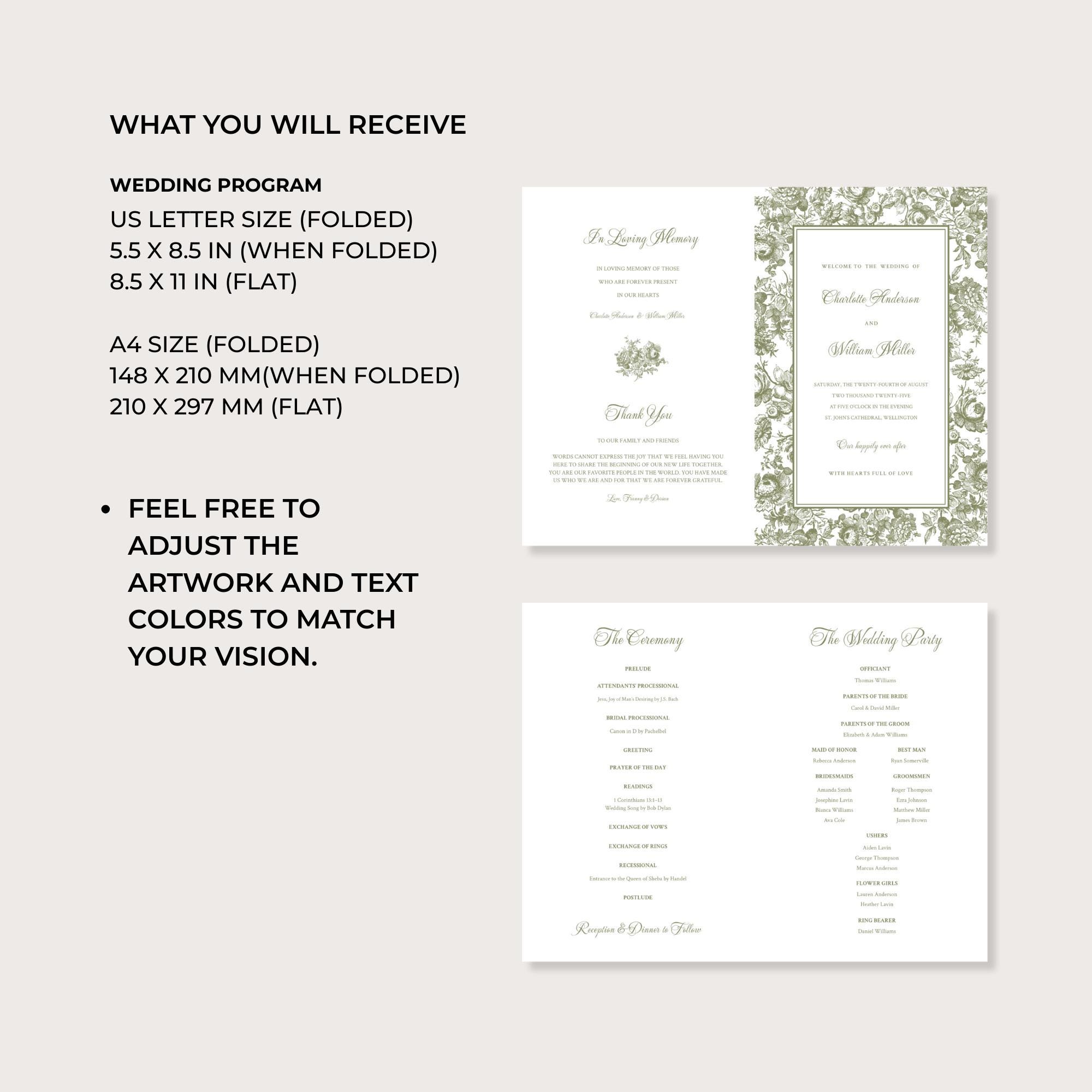 Event Program Flor Samples Floral Wedding Program Template, Hand-drawn Vintage Florals, Ceremony ...