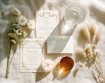 Invitación de boda con jardín otoñal (tamaño A5 y 5x7) / Diseño floral barroco vintage / Jardín otoñal boscoso / Plantilla editable de Canva