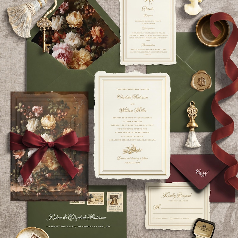 Burgundy and Chartreuse Wedding Invitation - Etsy