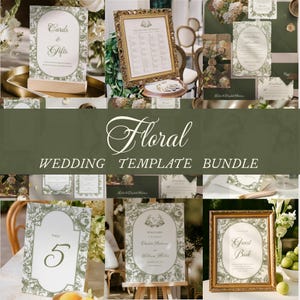 Oval Olive Floral Wedding Invitation Bundle | Garden Party Theme | Baroque-Inspired Canva Templates | US and ISO Sizes