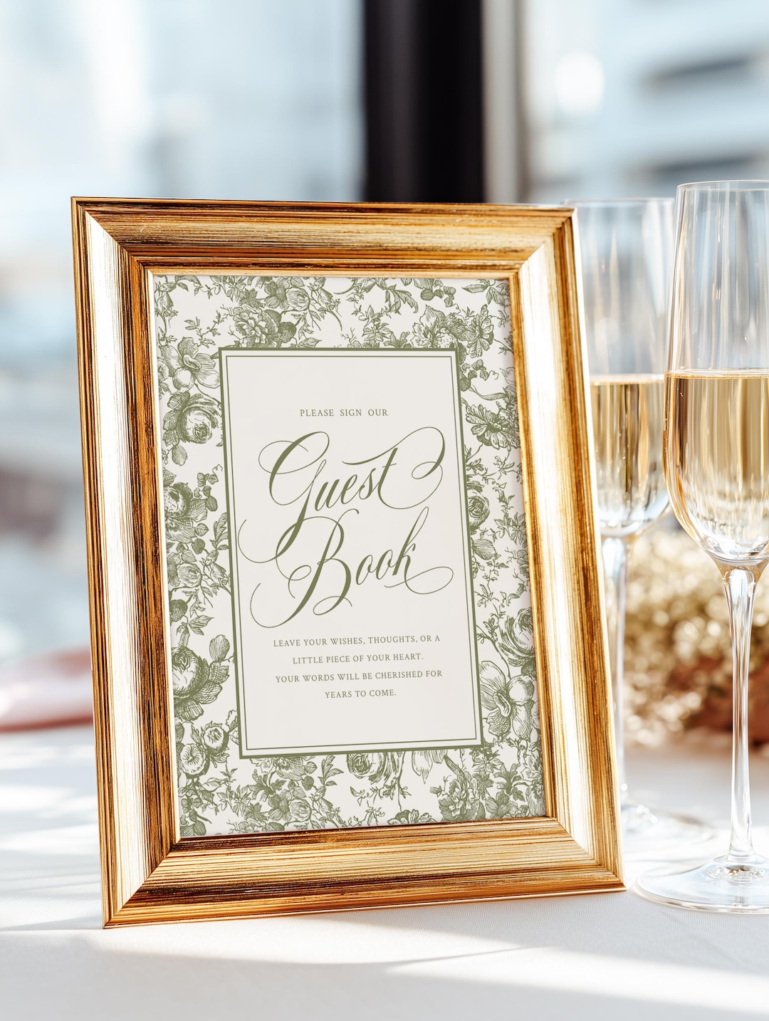Floral Guest Book Sign Template, Hand-drawn Vintage Botanical ...