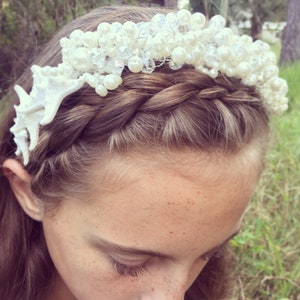 Pearl & Crystal Starfish Crown + Headband + Mermaid Headpiece + Beach Wedding Crown + Bridal Tiara + Flower Girl Hair + Sea Shell Headband