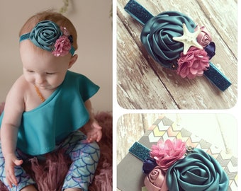 Newborn Baby Girl Flower Headband, Cake Smash or Bridal Floral Headband, Bohemian or Boho Style Headpiece, Mermaid, Starfish or Beach Hair