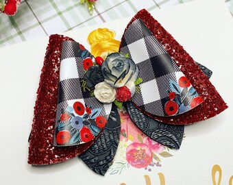 Floral Christmas Hair Bow: Holiday Accessory + Winter Flower + Christmas Tree + Buffalo Plaid + Boho Rustic Christmas + Religious + Nativity