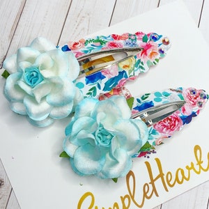 Girl Hair Clip, Floral Print, Flower Bouquet, Glitter Snap Clip Set, Toddler Side Part Bow, Teen Girl Gift, Hair Clip Set, Paper Flowers