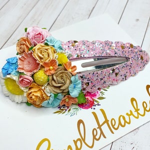 Flower Hair Clip, Floral Snap Clip, Teen Hair Clip, Messy Bun, Side Part Bow, Girl Ponytail, Up-do Hairpiece, Flower Barrette, Boho Style