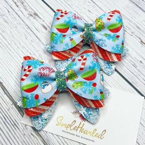 Christmas Hair Bows For Girls, Christmas Hair Clips For Toddlers, Christmas Pigtail Sets, Holiday Gift for Girl, Small 3 Inch Hairbows