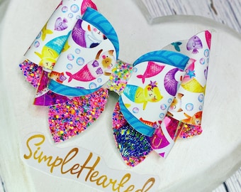 Cat Mermaid Bow, Under the Sea Hair Bow Clip