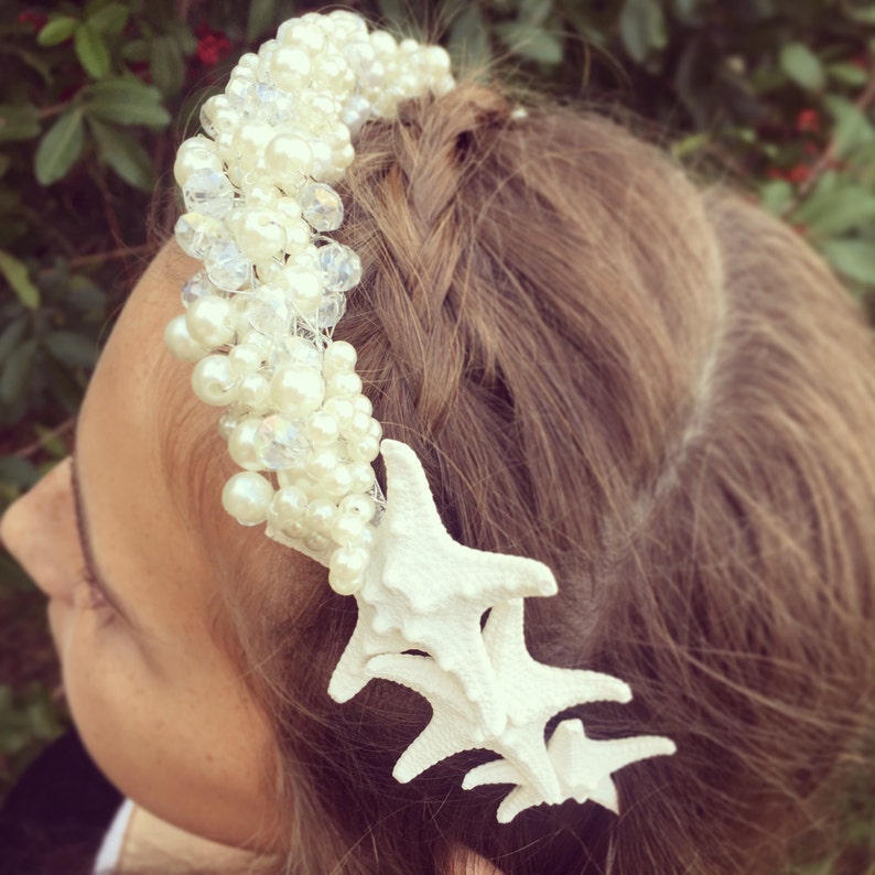 Flower Girl Hair Pearl /& Crystal Starfish Crown Bridal Tiara Beach Wedding Crown Mermaid Headpiece Sea Shell Headband Headband