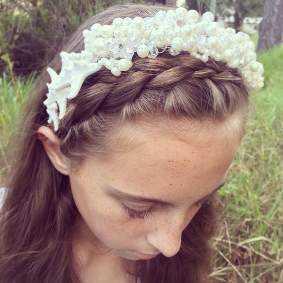 Pearl & Crystal Starfish Crown + Headband + Mermaid  display picture 2