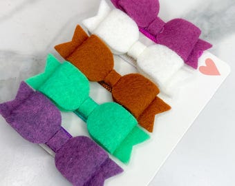 Set of 5 Felt Bow Hair Clips {Newborn Baby Toddler Girl Adult} Alligator Clip + Mini Barrette + Shower or Birthday Gift