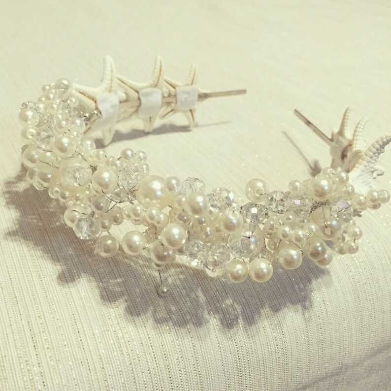 Flower Girl Hair Pearl /& Crystal Starfish Crown Bridal Tiara Beach Wedding Crown Mermaid Headpiece Sea Shell Headband Headband