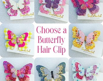 Butterfly Hair Clip, Monarch Butterfly Accessory, Side Part Bow, School Hair Bow, Festival Bow, Pastel & Bright Color, Floral Rainbow Print