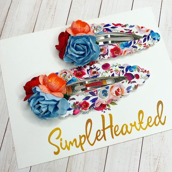 Girl Hair Clip, Floral Print, Flower Bouquet, Glitter Snap  display picture 1