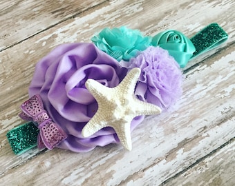 Mermaid Headband with Ocean Starfish, Cake Smash Photo Prop for an Under the Sea Birthday Party {Newborn, Baby, Toddler, Girl, Adult}