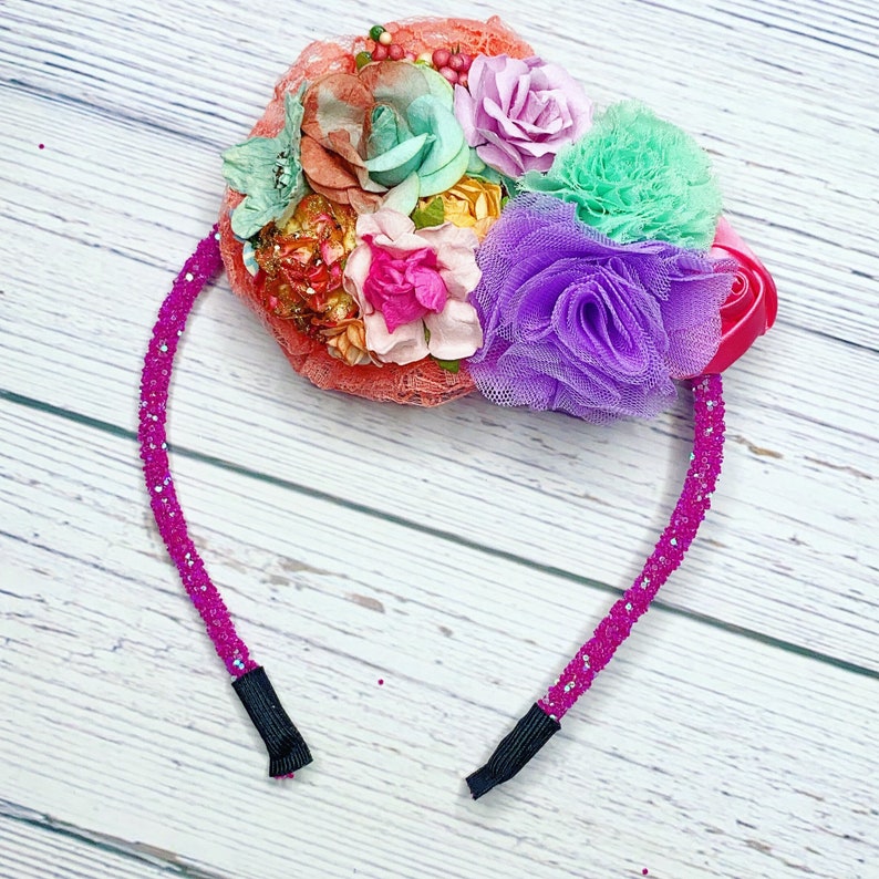 Flower Headband, Custom Creation, OOAK, Floral Newborn, Baby, Toddler, Girl Cake Smash Photo Prop, Bohemian Tieback, Beach Wedding Hair image 2