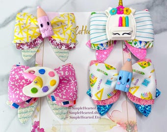 Back to School Hair Bow Set, Kindergarten First Day of School Hair Bows, Barrettes, School Uniform Girls, B2S Preschool PreK First Grade