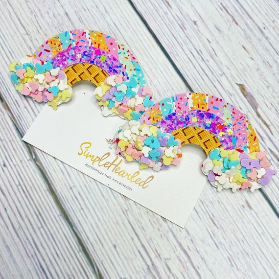 Rainbow Hair Bow Clip, Glitter Faux Leather Bow, Holiday  display picture 2