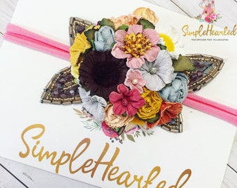 Flower Headband, Custom Creation, OOAK, Floral { Newborn, Baby, Toddler, Girl } Cake Smash Photo Prop, Bohemian Tieback, Beach Wedding Hair