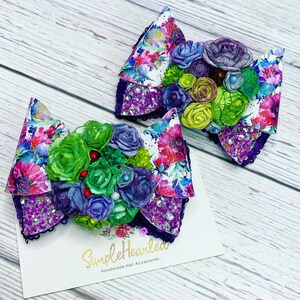 Floral Hair Clip, Toddler Bow, Baby Girl Hair Clip, Flower Girl Barrette, Spring Gift, Summer Garden, Pigtail Piggy Set, Wedding Hairpiece