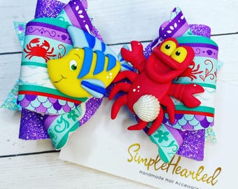 Princess Character Hair Bow: Handmade Clay Center, No-Shed Glitter