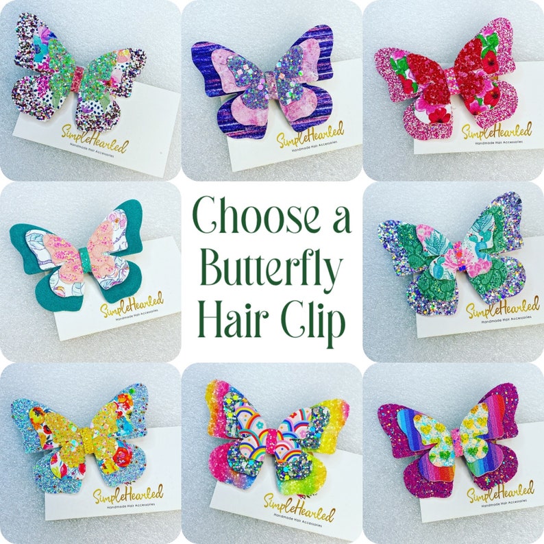 Butterfly Hair Clip, Monarch Butterfly Accessory, Side Part Bow, School Hair Bow, Festival Bow, Pastel & Bright Color, Floral Rainbow Print image 1