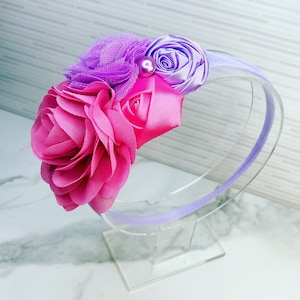 Hot Pink & Purple Flower Headband { Newborn, Baby, Toddler, Girl } Vintage Photo Prop, Cake Smash Prop, Bohemian Tieback, Beach Wedding Hair