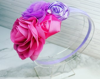 Hot Pink & Purple Flower Headband { Newborn, Baby, Toddler, Girl } Vintage Photo Prop, Cake Smash Prop, Bohemian Tieback, Beach Wedding Hair