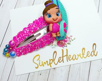Summer Bow Hair Clip, Floral Print Hair Bow, Toddler Hair Clip, Baby Hair Bow, Flower Hair Bow, Beach Pool Swim Surf Sand and Sun