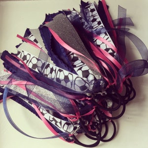 Soccer Ribbon Ponytail Streamers & 2 Ribbon Colors + Sport Ribbon: Volleyball, Football, Cheer, Dance, Softball, Baseball, Golf, Tennis