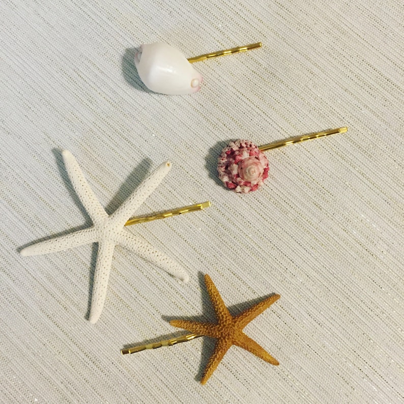 Mermaid Hair Accessories Starfish Hair Pins Beach Wedding Bridal Hairpiece Flower Girl Sea Shells Set of 4 Bobby Pins Beach image 2