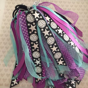 Volleyball Ponytail Ribbons, Volleyball Team Hair Bows, Custom Hair Ribbons, Girl Sports Elastic Ponytail Holders or Cheer Hair Streamers