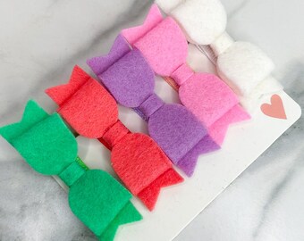 Set of 5 Felt Bow Hair Clips {Newborn Baby Toddler Girl Adult} Alligator Clip + Mini Barrette + Shower or Birthday Gift