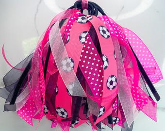 Soccer Hair Ribbon, Ponytail Hair Bow, Girl Hair Ties, Sports Team: Volleyball, Football, Cheer, Dance, Softball, Golf, Tennis, Lacrosse