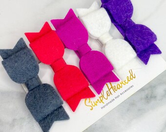 Set of 5 Felt Bow Hair Clips {Newborn Baby Toddler Girl Adult} Alligator Clip + Mini Barrette + Shower or Birthday Gift