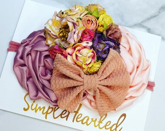 Flower Headband, Custom Creation, OOAK, Floral { Newborn, Baby, Toddler, Girl } Cake Smash Photo Prop, Bohemian Tieback, Beach Wedding Hair