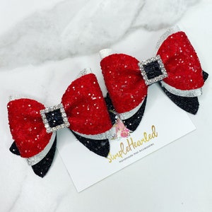 Christmas Hair Bows For Girls, Santa Suit Bow, Rhinestone Buckle, Pigtail Set, Toddler Hair Clips, Holiday Gift for Girl, Small 3 Inch Bow image 1