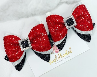 Christmas Hair Bows For Girls, Santa Suit Bow, Rhinestone Buckle, Pigtail Set, Toddler Hair Clips, Holiday Gift for Girl, Small 3 Inch Bow