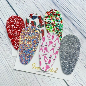 Girls Christmas Hair Clip Set, Girls Glitter Hair Clips, Holiday Hair Clips, Girls Plaid Hair Clips, Christmas Glitter Snap Clip Set