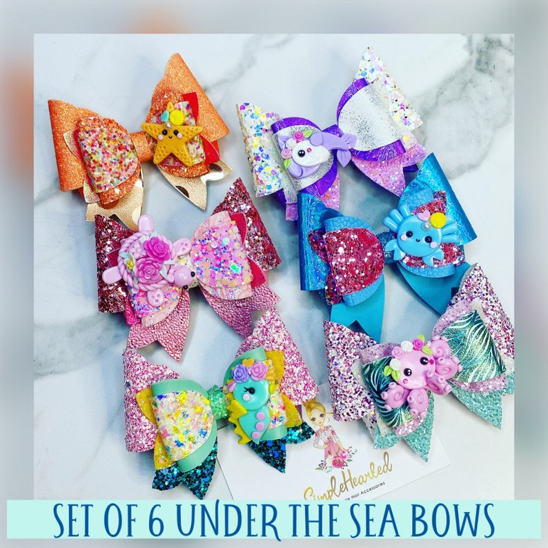 Under the Sea Hair Bow Clips: OTT Over the Top Hair-bows  Set of all 6
