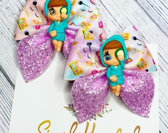 Spa Day Hair Bow, Baby, Toddler & Girl Hair Clip, Barrette, Pigtail Set