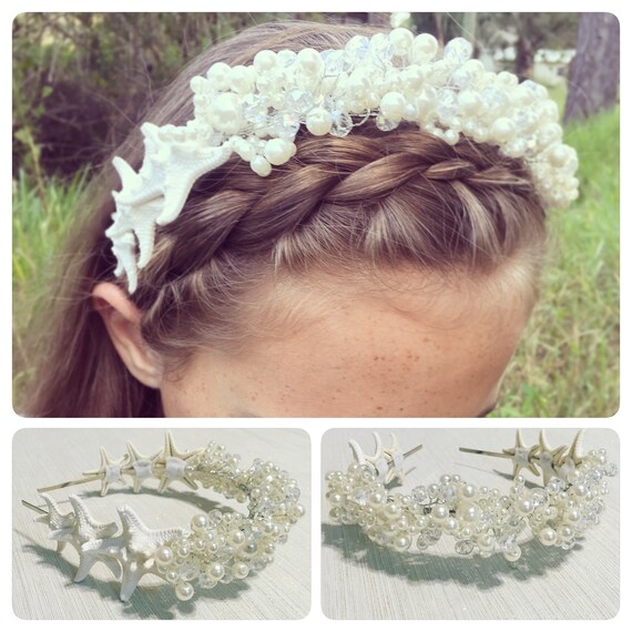 Pearl & Crystal Starfish Crown + Headband + Mermaid  display picture 2