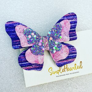 Butterfly Hair Clip, Monarch Butterfly Accessory, Side Part Bow, School Hair Bow, Festival Bow, Pastel & Bright Color, Floral Rainbow Print Photo 2