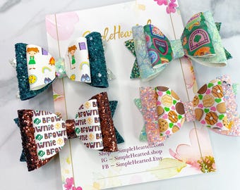 Scout Girl Bow Set of 4, Hair Bow Barrette, Scout Patches, Cookie, Thin Mint, Daisy, Brownie